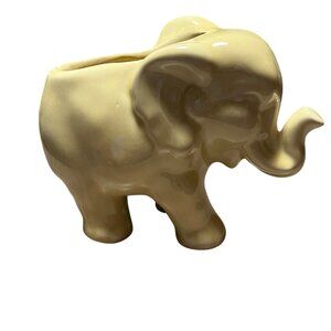 Vintage Yellow Ceramic‎ Elephant Planter Vase Glazed